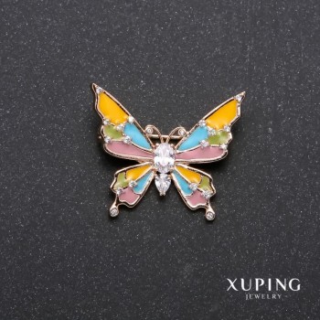 Xuping Butterfly Brooch with Multicolor Enamel and 18k Gold Plating 29x27mm