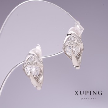 Xuping Earrings with White Zircons, 14x9 mm Rhodium-Plated