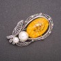 Amber Brooch (Synthetic) - Gray Metal Color, 62x35mm