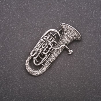 Brooch Tube in Rhinestones Gray Metal 47x25mm