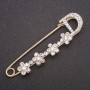 Brooch-pin with white crystals 'Flowers' yellow metal 72x20mm