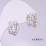 Xuping Earrings with White Crystals, 8 mm diameter, 12 mm length, rhodium-plated
