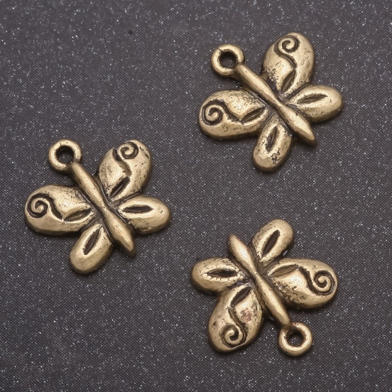 Bronze Butterfly Pendant, 13×13 mm, inner diameter 1.5 mm, packaging 20 g +/- 22 pcs