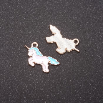 Findings Pendant 'Unicorn' with Blue Enamel, Pack of 9, 22×12 mm