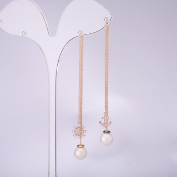 Long asymmetric stud earrings, 925 'Sea' series, 8 mm thick, length 107–135 mm, gold plated