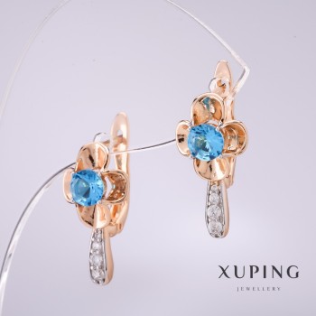 Xuping Earrings with Blue Stones 20x10 mm, 18k Gold-Plated