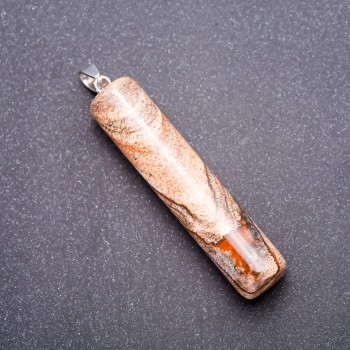 Cylindrical pendant made of landscape jasper natural stone, 64×54×12 mm