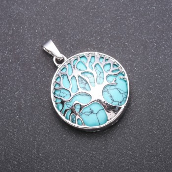 Pendant 'Tree' with Turquoise Stone (Synthetic), Green, 27 mm Diameter