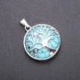 Pendant 'Tree' with Turquoise Stone (Synthetic), Green, 27 mm Diameter