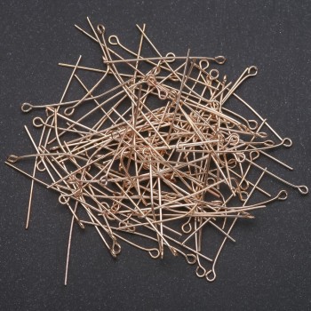 Jewelry findings: Pin with loop, 40mm length, yellow metal color, 0.5 kg