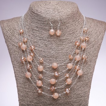 Set of Earrings and Necklace Stardust 'On the Strings of the Soul' Beads 'Champagne', diameter 5-10 mm, length 45-50 cm