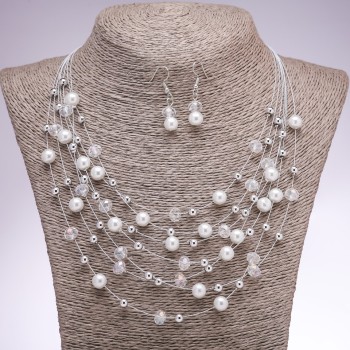 Earrings and Necklace Set 'On the Strings of the Soul' White Beads, 5-8 mm Diameter, 45-50 cm Long
