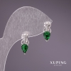 Xuping Earrings with Green Stones, 15x6mm, Rhodium-Plated