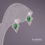 Xuping Earrings with Green Stones, 15x10mm, Rhodium
