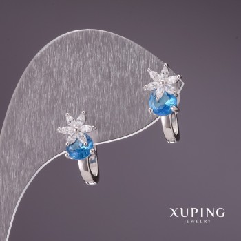 Xuping Earrings with Blue Stones 17×8 mm Rhodium