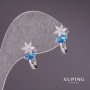 Xuping Earrings with Blue Stones 17×8 mm Rhodium