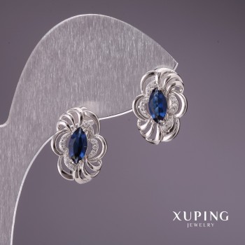 Xuping Earrings with Blue Stones 17x12mm Rhodium Plated