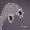Xuping Earrings with Black Stones, Rhodium