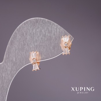 Xuping Bow-shaped Stud Earrings with White Stones 10x4 mm, 18K Gold Plating