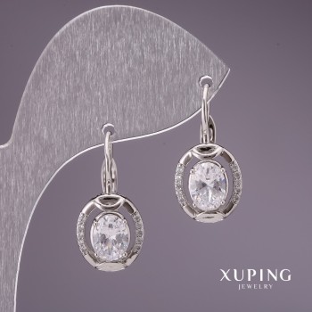 Xuping Earrings with White Stones 24x11mm Rhodium-plated
