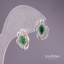 Xuping Earrings with Green Stones 17x12mm Rhodium