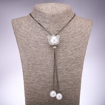 Pendant "Cat" silver, diameter 29 x 25 mm, on a long chain in Black Gold color, length 100 cm