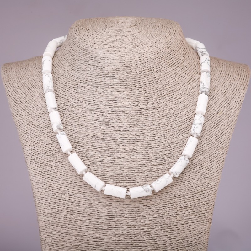 Howlite Cylindrical Bead Necklace, 8x17 mm, 45 cm length