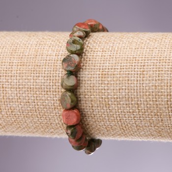 Bracelet Heliotrope and Unakite, Tumbled, diameter 9-8 mm (±), length 18 cm on elastic