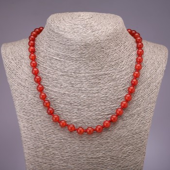 Carnelian Bead Necklace with smooth round beads, 8 mm diameter, 45 cm length