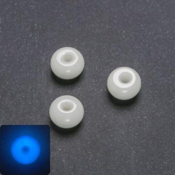 Bead 'Pandora' with blue glow, phosphorescent, from natural onyx stone, diameter 14×8 mm, inner diameter 5 mm