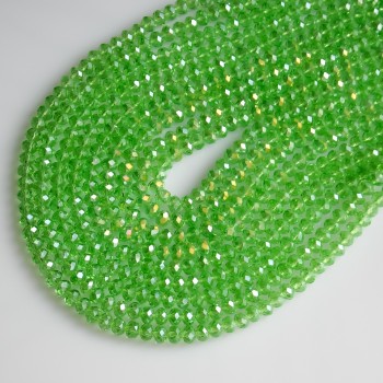 Beads Czech Crystal Clear Light-Green with Gasoline finish 'rondelle', diameter 6x4mm, cord length 40cm
