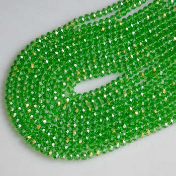 Beads Czech Crystal Transparent Green with Benzine Finish, Rondelle Shape, 6x4 mm Diameter, 40 cm String