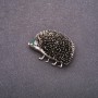 Brooch 'Hedgehog with Green Rhinestones' 39×27mm Gray Metal
