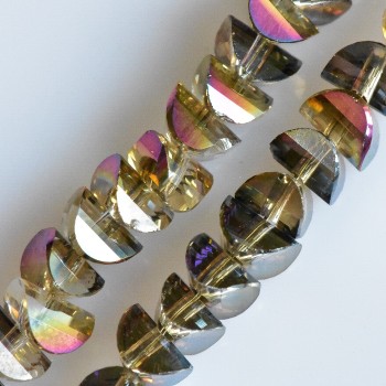 Crystal beads in Swarovski style champagne with multicolored Gasoline coating, 6x4 mm, thread length 50 cm