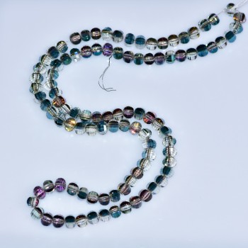 Crystal Beads in Swarovski Style, light brown faceted spheres with Green Petrol coating, diameter 5×4 mm, strand length 4