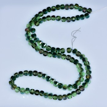 Crystal beads in Swarovski style, green, faceted balls with gasoline finish, 5x4 mm diameter, 48 cm strand