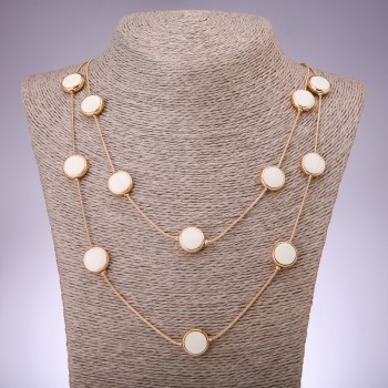 Cascade Necklace, two-row 'coin' bead, length 80 cm, yellow metal