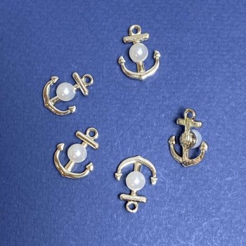 Anchor pendant findings, 14 mm diameter, 18 mm length, yellow metal, packaging 7 pcs