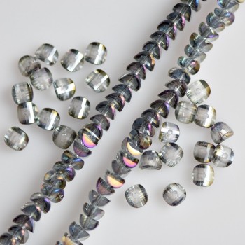 Crystal beads in Swarovski style, gray with lilac 'gasoline' plating, diameter 2.5×4 mm, thread length 48 cm