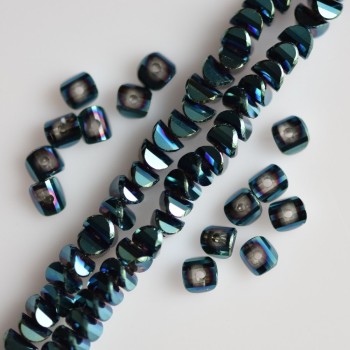 Crystal beads in Swarovski style, dark 'Sea Wave' with 'gasoline' coating, size 2.5x4 mm, thread length 48 cm