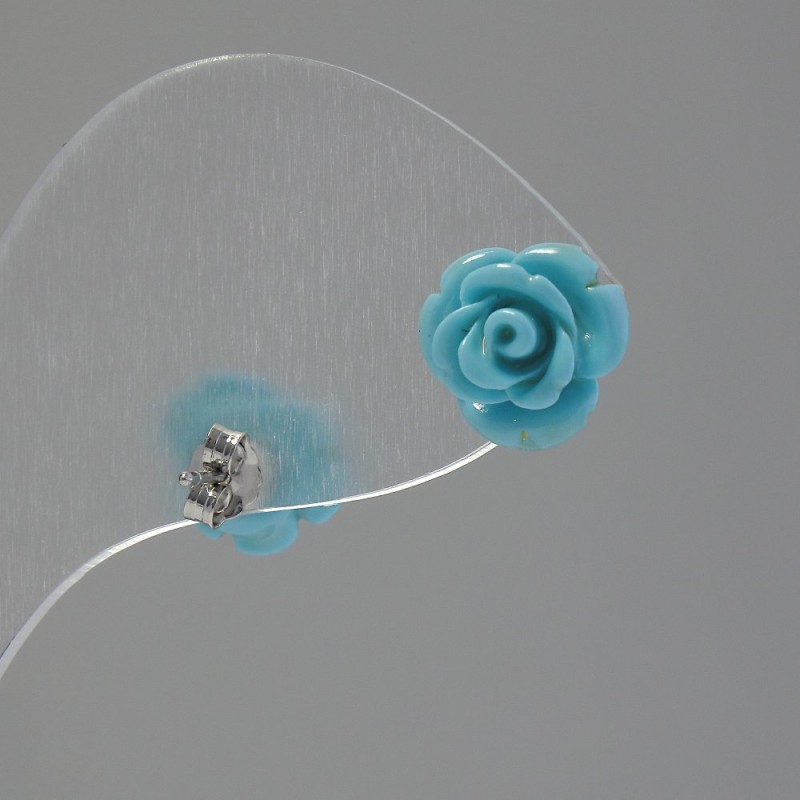 Stud Earrings "Rose mini-1" blue polymer clay, silver-toned metal 10mm