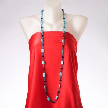 Clearance: Long Necklace "Orion Constellation" with natural turquoise stone, Czech crystal, length 120 cm