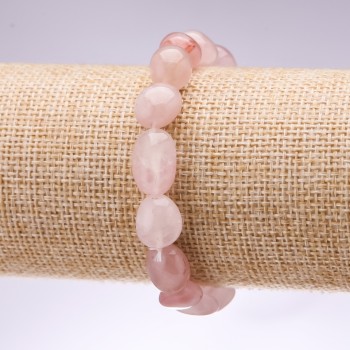 Bracelet with pink quartz faceted, 10mm diameter, 18cm length on elastic