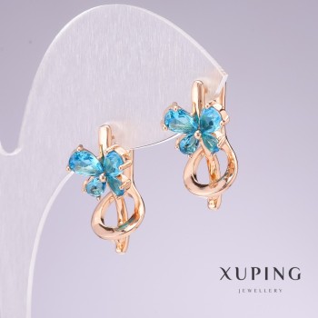 Earrings Xuping with Blue Stones, 18K Gold Plating