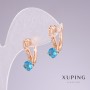 Xuping Earrings with 18k Gold Plating, Blue Stone, and White Crystals, 20x8 mm