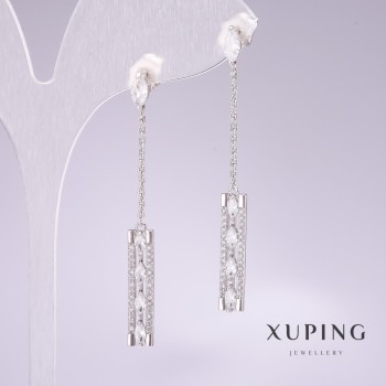 Xuping Rhodium-plated Earrings with White Stones and White Crystals 50x5mm
