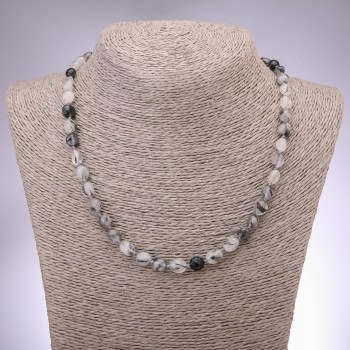 Natural quartz 'Hairy' rutile necklace, faceted beads, 6-8 mm diameter, 48 cm long
