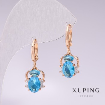 Xuping Spider Earrings with 18K Gold Plating, Blue Stones and White Rhinestones 25x10mm