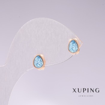 Xuping Teardrop Blue Stone Stud Earrings, 18K Gold Plating, 18x7 mm