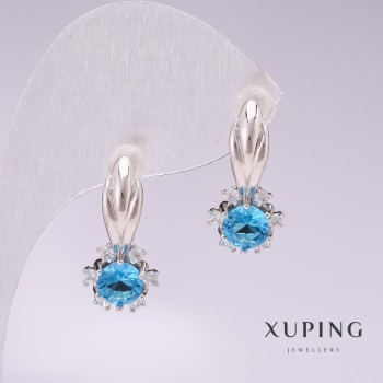 Xuping Rhodium Earrings with Blue Stones 21x10mm